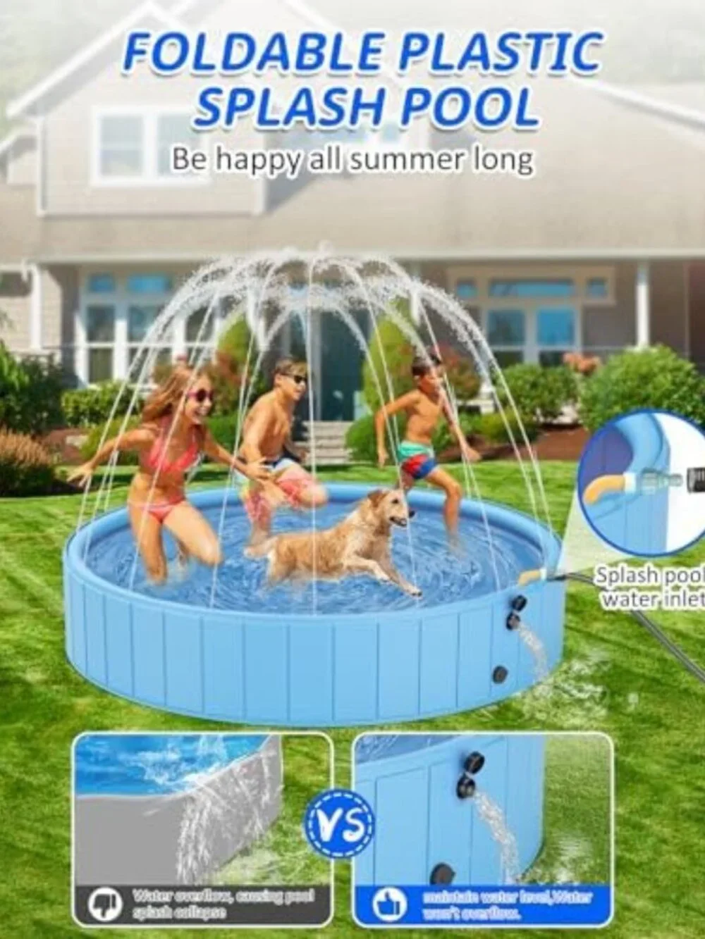 Large Dog Pool & Sprinkler 2-in-1 | Non-Slip Outdoor Swimming Pool for Pets